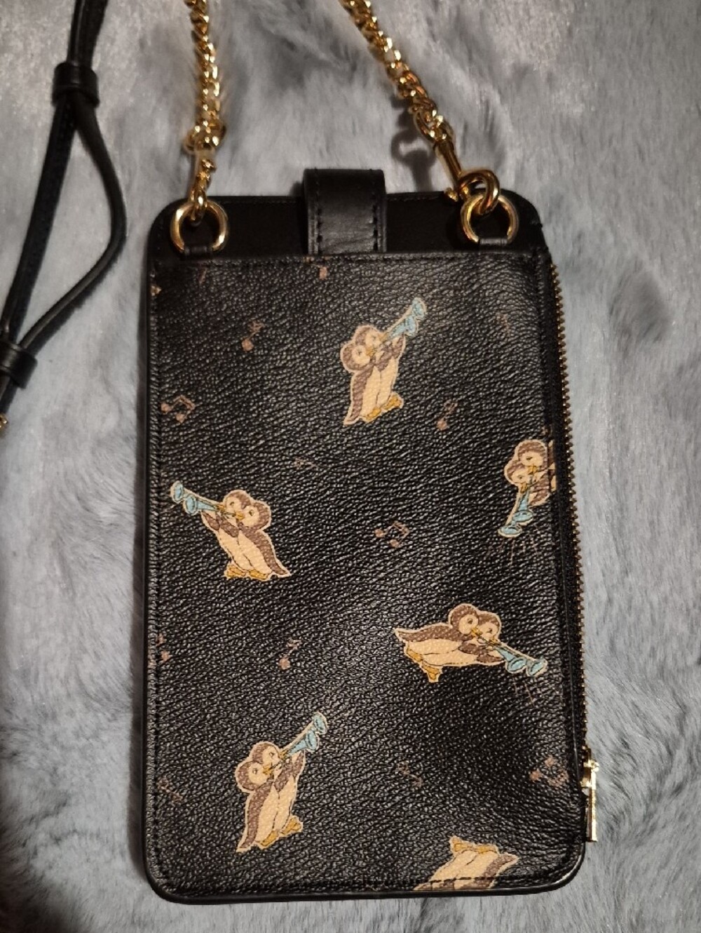 Coach Black Leather Crossbody Phone Pouch with Cherub Motif - Picture 2 of 4